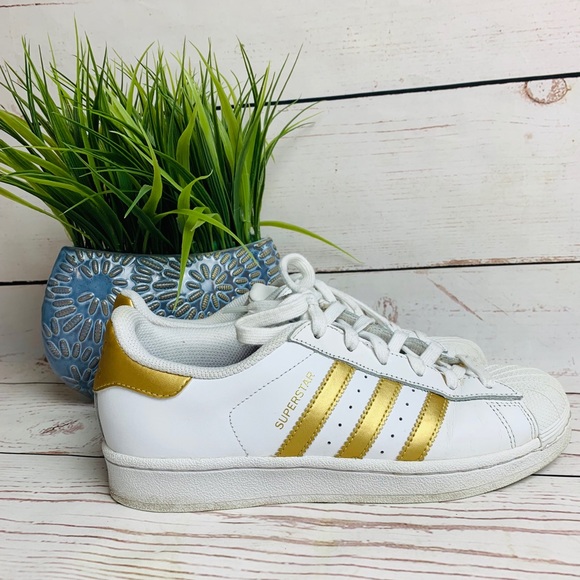 adidas Shoes - Adidas Superstar White & Metallic Gold Size 7